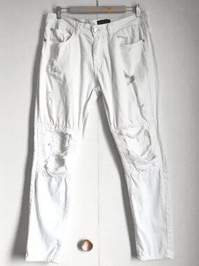 Uh Denim White Distressed Pintuck Stretch Skinny Jeans Size 32